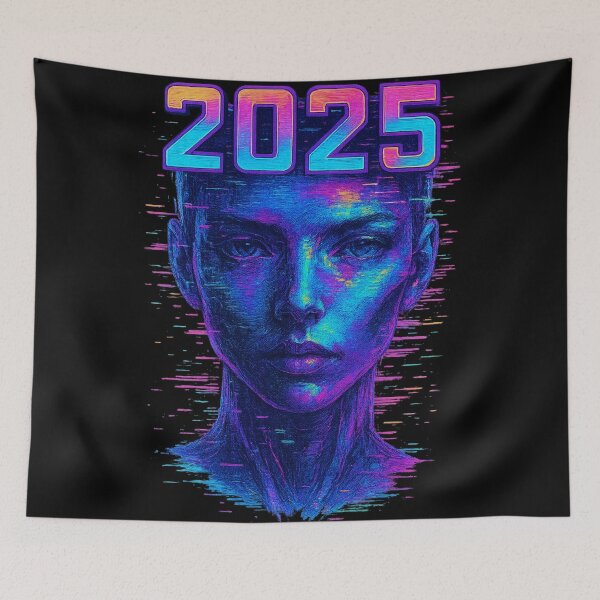 Item preview, glitchcore cyberpunk design with 3D "2025" designed and sold by optimusprime39.