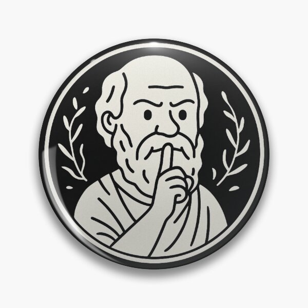 Item preview, Socrates’ Silence Club – Ask More. Speak Less. (Philosophy Badge Tee) designed and sold by PHILOSOPHY-SWAG.