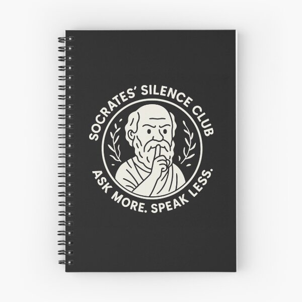 Item preview, Socrates’ Silence Club – Ask More. Speak Less. (Philosophy Badge Tee) designed and sold by PHILOSOPHY-SWAG.