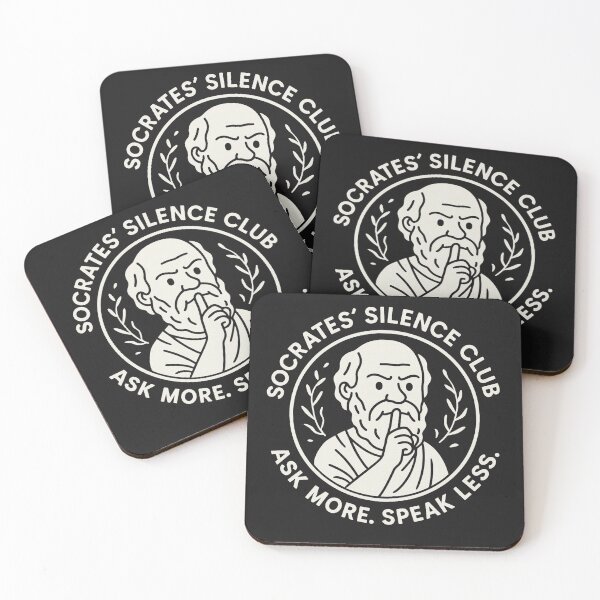 Item preview, Socrates’ Silence Club – Ask More. Speak Less. (Philosophy Badge Tee) designed and sold by PHILOSOPHY-SWAG.