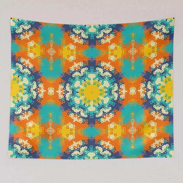 Item preview, Hex Mandala Blue Orange and Yellow designed and sold by WormholeOrbital.