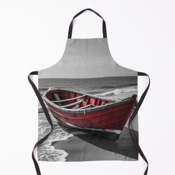 Item preview, Red Boat on the Beach – Selective Color Photography designed and sold by SmyrnaArtGalery.