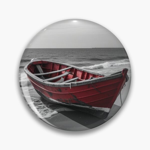 Item preview, Red Boat on a Silent Shore – Dramatic Coastal Stillness designed and sold by SmyrnaArtGalery.