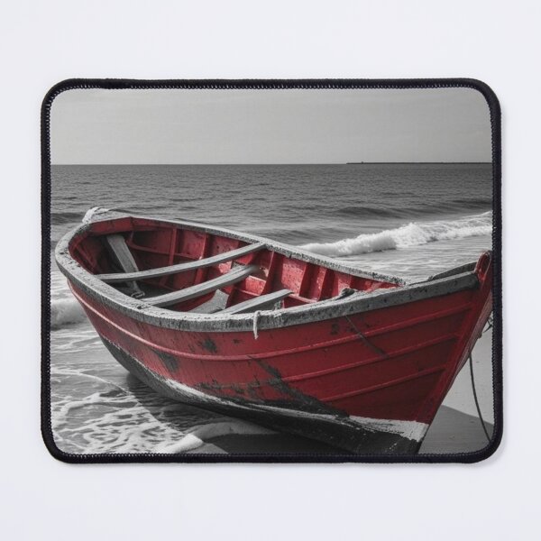 Item preview, Red Boat on a Silent Shore – Dramatic Coastal Stillness designed and sold by SmyrnaArtGalery.