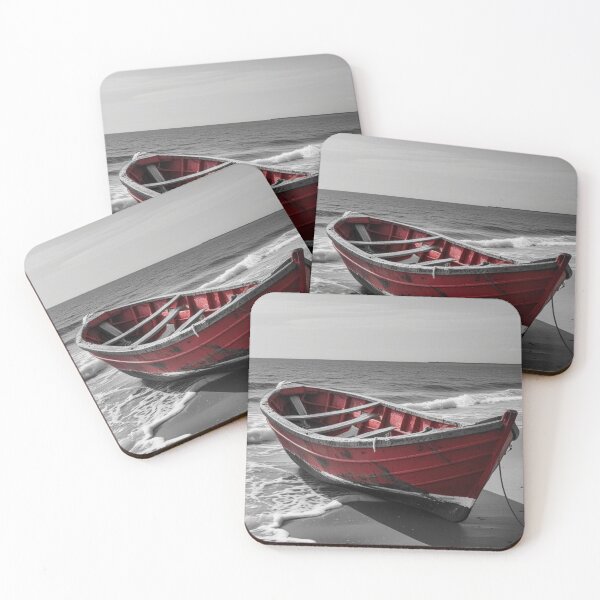 Item preview, Red Boat on a Silent Shore – Dramatic Coastal Stillness designed and sold by SmyrnaArtGalery.