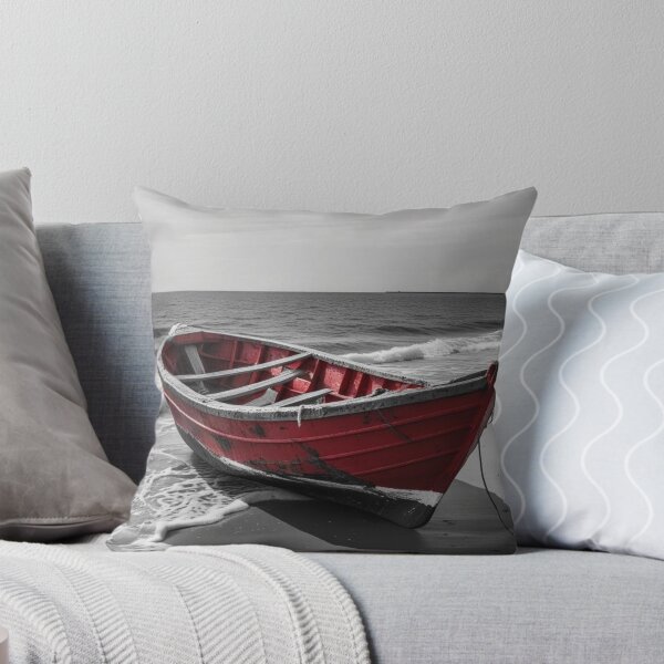 Item preview, Red Boat on a Silent Shore – Dramatic Coastal Stillness designed and sold by SmyrnaArtGalery.