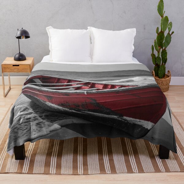 Item preview, Red Boat on a Silent Shore – Dramatic Coastal Stillness designed and sold by SmyrnaArtGalery.
