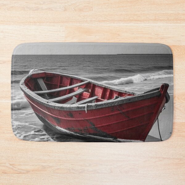 Item preview, Red Boat on a Silent Shore – Dramatic Coastal Stillness designed and sold by SmyrnaArtGalery.