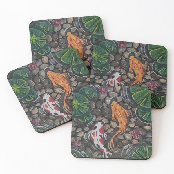Item preview, Koi and Water Lilies Pond, Gouache Painting designed and sold by Artiqaly.