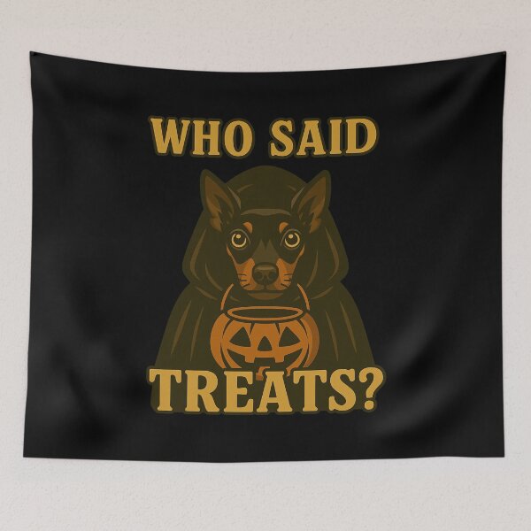 Artikelvorschau, Miniatur Pinscher Halloween Who Said Treats Kürbis Hexe Kostüm Mama Papa Kinder entworfen und verkauft von FurryHavenPH.