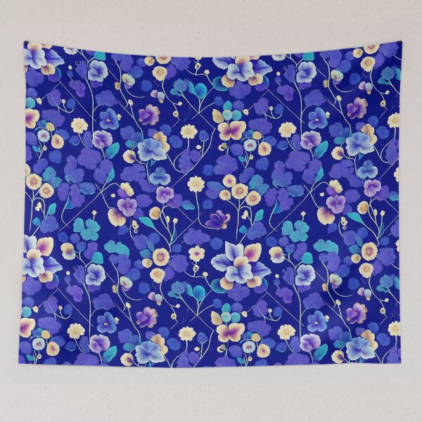 Item preview, Delicate flowers tile pattern on blue background designed and sold by Arcadia World.