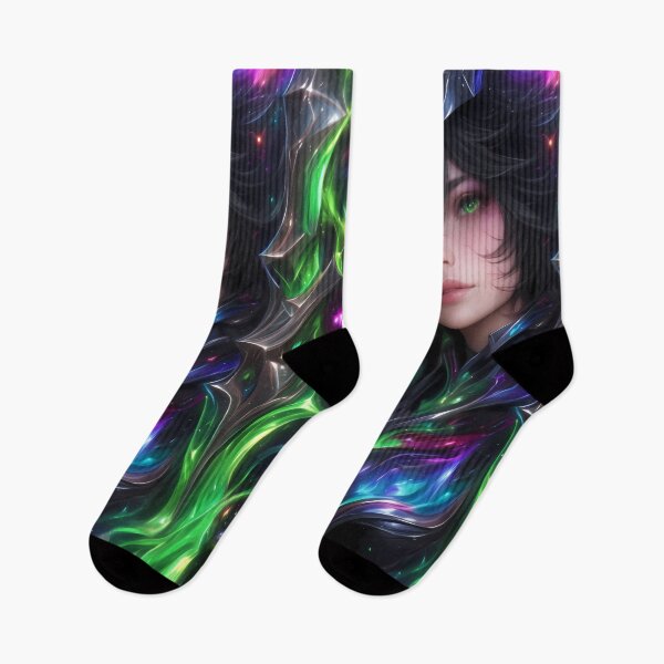 Item preview, Anime Galactic Armor Girl With Emerald Eyes In Flowing Cosmic Nebula designed and sold by TanglenRabbit.