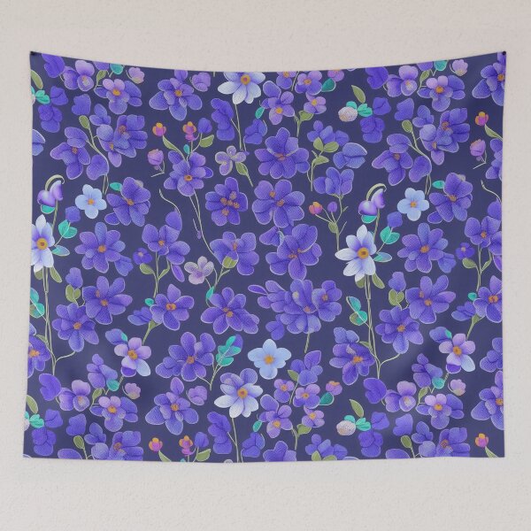 Item preview, Pattern on blue background with delicate flowers tile designed and sold by Arcadia World.