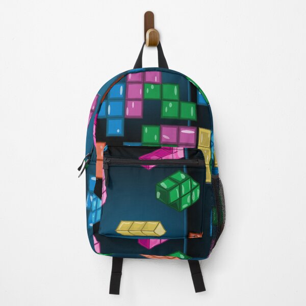 Item preview, Colorful Tetris Explosion – Retro Toy Blocks on Blue Gradient vector designed and sold by CheriTanya.
