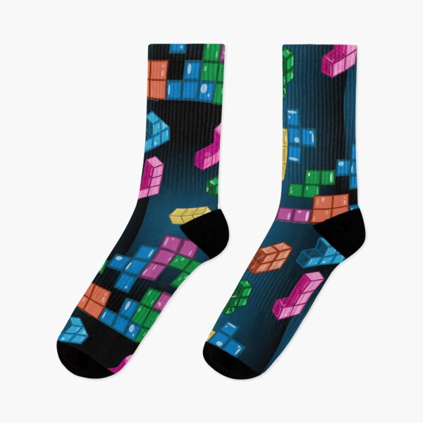 Item preview, Colorful Tetris Explosion – Retro Toy Blocks on Blue Gradient vector designed and sold by CheriTanya.