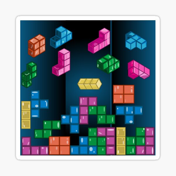 Item preview, Colorful Tetris Explosion – Retro Toy Blocks on Blue Gradient vector designed and sold by CheriTanya.