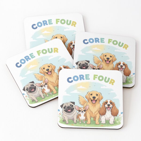 Item preview, Core Four Dogs, pug, chihuahua, golden retriever, and cocker spaniel, core 4 designed and sold by Christopher Faxon.