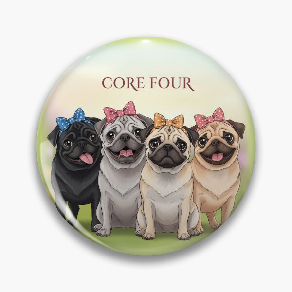 Item preview, Core Four Dogs, pugs with bows, black pug, silver pug, fawn pug, apricot pug, core 4 designed and sold by Christopher Faxon.
