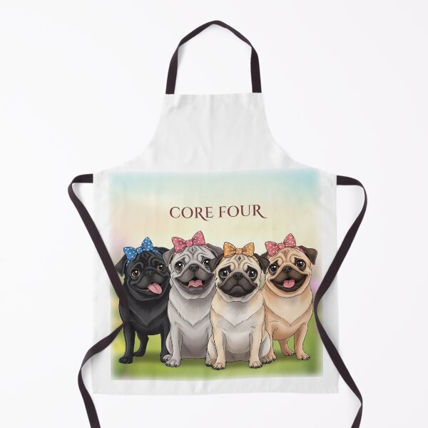 Item preview, Core Four Dogs, pugs with bows, black pug, silver pug, fawn pug, apricot pug, core 4 designed and sold by Christopher Faxon.