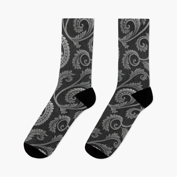 Item preview, Elegant Silver Ornate Floral Pattern on Black Textured Background. designed and sold by ML-Media.