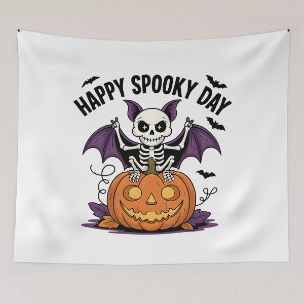 Item preview, Skeleton Bat on Pumpkin - Happy Spooky Day designed and sold by RICHYON.