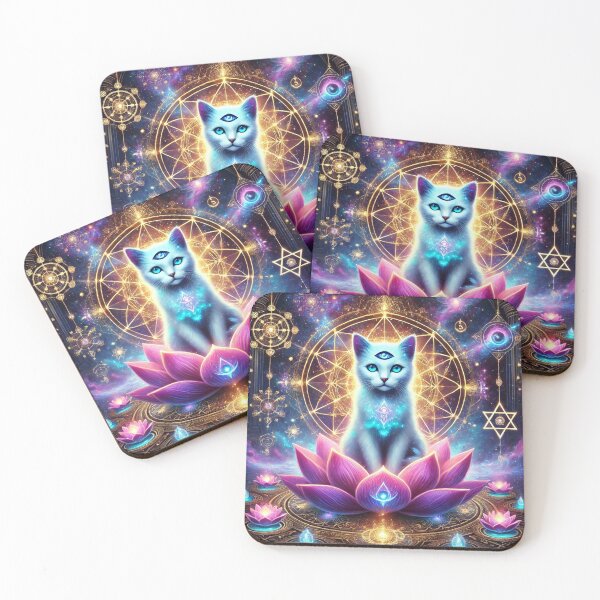 Item preview, Third Eye Cosmic Cat on Lotus – Spiritual Galaxy Geometry Art designed and sold by TTM Inspirational.