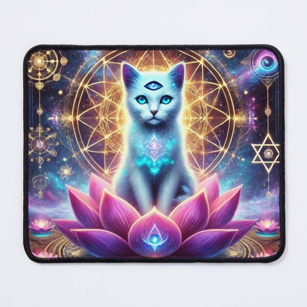 Item preview, Third Eye Cosmic Cat on Lotus – Spiritual Galaxy Geometry Art designed and sold by TTM Inspirational.