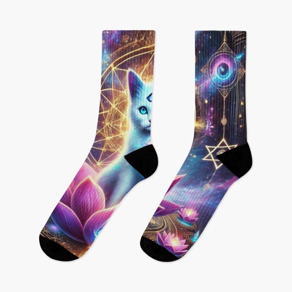 Item preview, Third Eye Cosmic Cat on Lotus – Spiritual Galaxy Geometry Art designed and sold by TTM Inspirational.