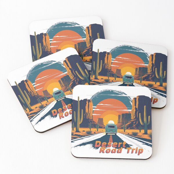 Item preview, Desert Road Trip – Retro Camper Van Vector Art at Sunset | Van Life Adventure Gift designed and sold by LoliDesignShop.
