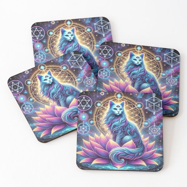 Item preview, Celestial Cat with Third Eye and Sacred Lotus – Psychedelic Spiritual Art designed and sold by TTM Inspirational.