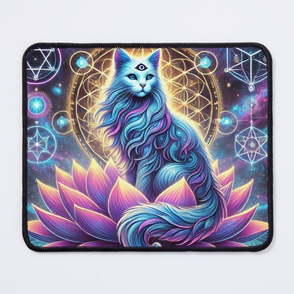 Item preview, Celestial Cat with Third Eye and Sacred Lotus – Psychedelic Spiritual Art designed and sold by TTM Inspirational.
