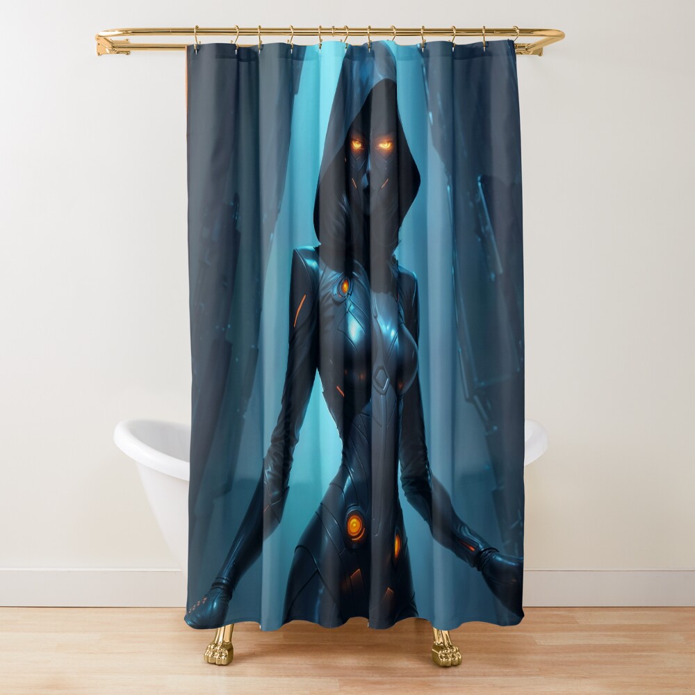 Zephyrine Knight Mysterious Journey Aboard The Obsidian Shadow Striking AI Concept Art by Xzendor7 Decorative Art Print Shower Curtain