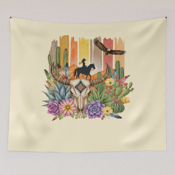 Item preview, Desert cactus, Native Americans, cow Skull and succulents plant, texan catus and flowers designed and sold by Collagedream.