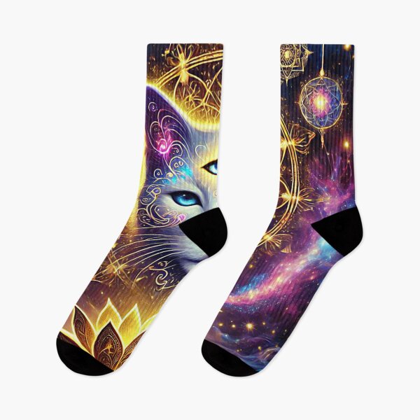 Item preview, Mystical Cat with Third Eye and Golden Lotus – Celestial Spiritual Art designed and sold by TTM Inspirational.
