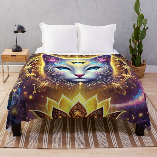 Item preview, Mystical Cat with Third Eye and Golden Lotus – Celestial Spiritual Art designed and sold by TTM Inspirational.
