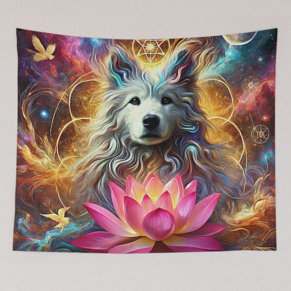 Item preview, Mystical Celestial Dog with Sacred Lotus – Spiritual Cosmic Art designed and sold by TTM Inspirational.