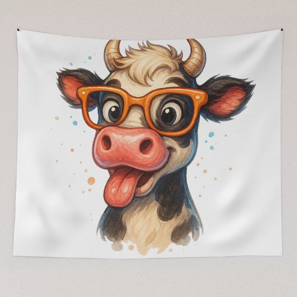 Item preview, Funny Cow with Glasses – Cute Watercolor Cartoon Farm Animal designed and sold by VIBE CRAFT STUDIO.