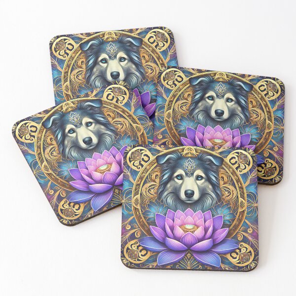 Item preview, Mystical Dog with Sacred Lotus and Golden Mandala – Spiritual Animal Art designed and sold by TTM Inspirational.