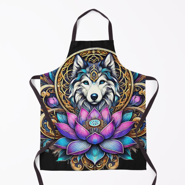 Item preview, Mystical White Wolf with Sacred Lotus and Golden Mandala – Spiritual Animal Art designed and sold by TTM Inspirational.