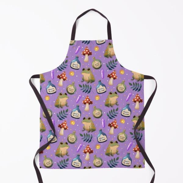 Item preview, Magical Frog Potions on purple – Cute Witchy Forest Pattern with Crystals, Toadstools and Anxiety Be Gone Bottles designed and sold by Lone Jensen.