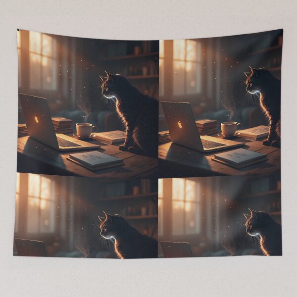 Item preview, The Cat Who Codes: Cinematic Cozy Study Night with Coffee & Books designed and sold by RAZ1995.