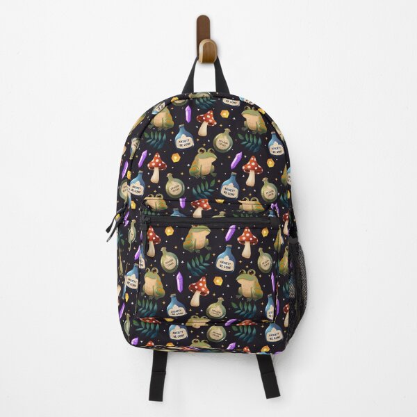 Item preview, Magical Frog Potions on black Navy – Cute Witchy Forest Pattern with Crystals, Toadstools and Anxiety Be Gone Bottles designed and sold by Lone Jensen.