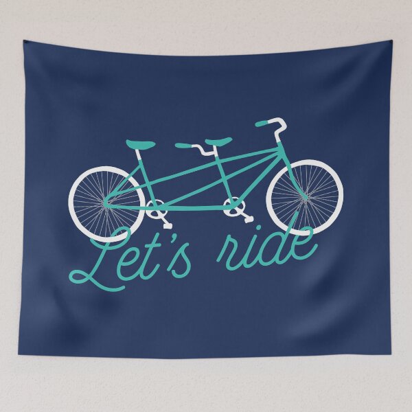 Item preview, Let's Ride Tandem Bicycle Illustration - Teal / White designed and sold by oneprettyprint.