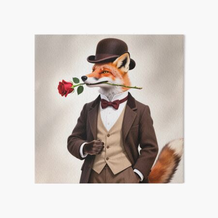 Item preview, Dapper fox gentleman with a rose designed and sold by Vintage Designs +.