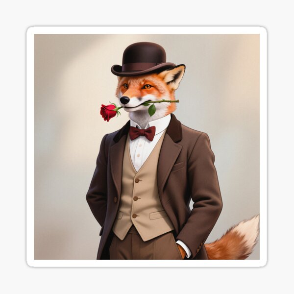 Item preview, Dapper fox gentleman with a rose designed and sold by Vintage Designs +.