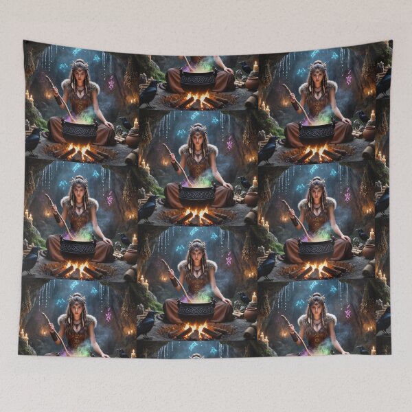 Item preview, The Sorcerer Witch of the wild moors with her magical cauldron designed and sold by Vintage Designs +.