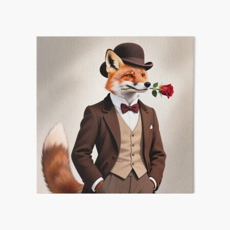 Item preview, Dapper fox gentleman with a rose designed and sold by Vintage Designs +.