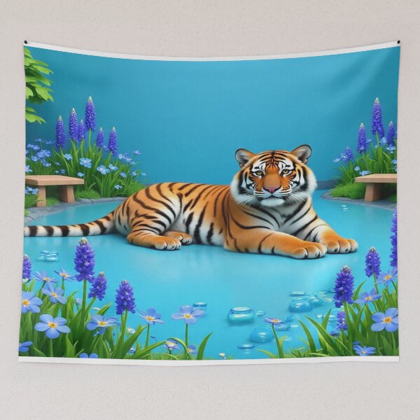 Item preview, Cool Blue Garden Collection with Adorable Tiger designed and sold by Dailywalker22.