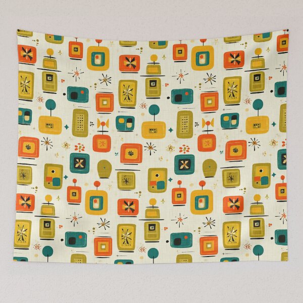Item preview, Walnut and Color Blocking Retro Wall Design designed and sold by Piotrek0001.