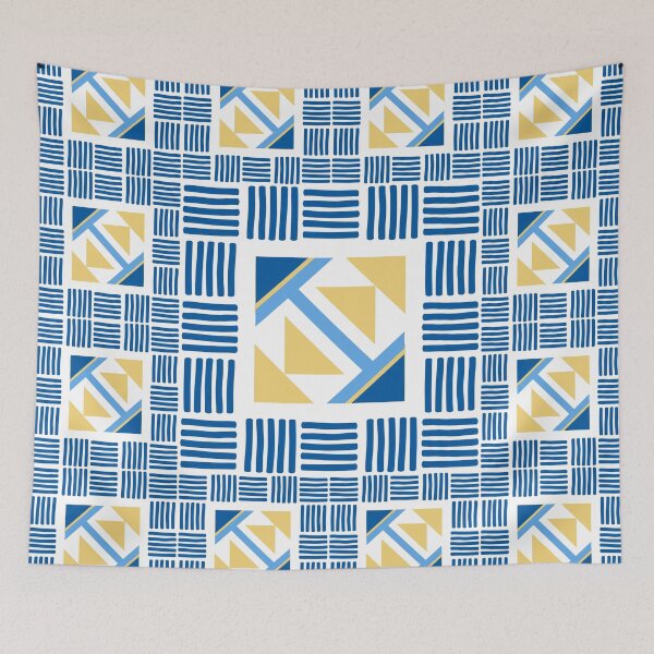 Item preview, Líneas y triángulos tribales abstractos azules y amarillos designed and sold by deepgoa.